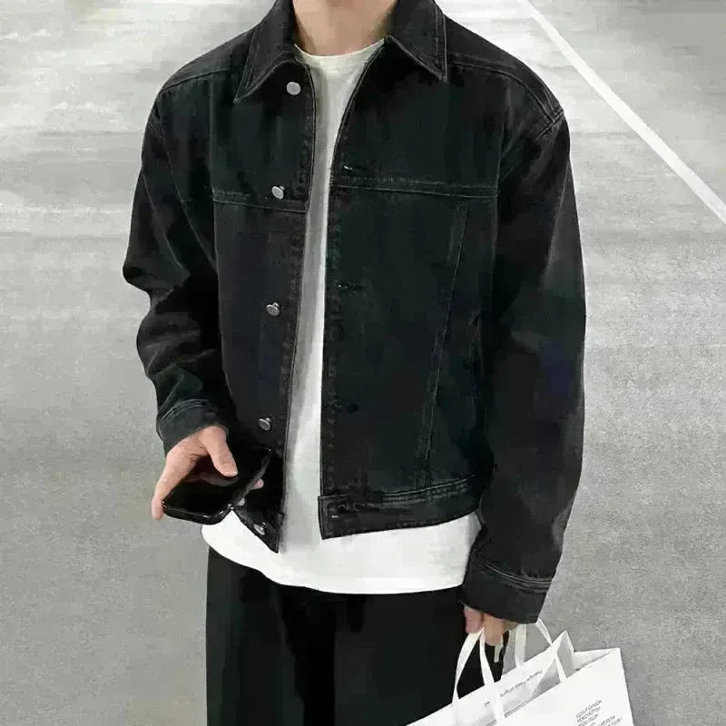 Men's Black Denim Jacket Distressed Short Top  Black Jeans Jacket for men - EX-STOCK CANADA