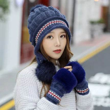 Women Cozy Knit Fleece-Feel Beanie With Ear Flaps Winter Hat Perfect For Skiing & Outdoor Activities - EX-STOCK Canada