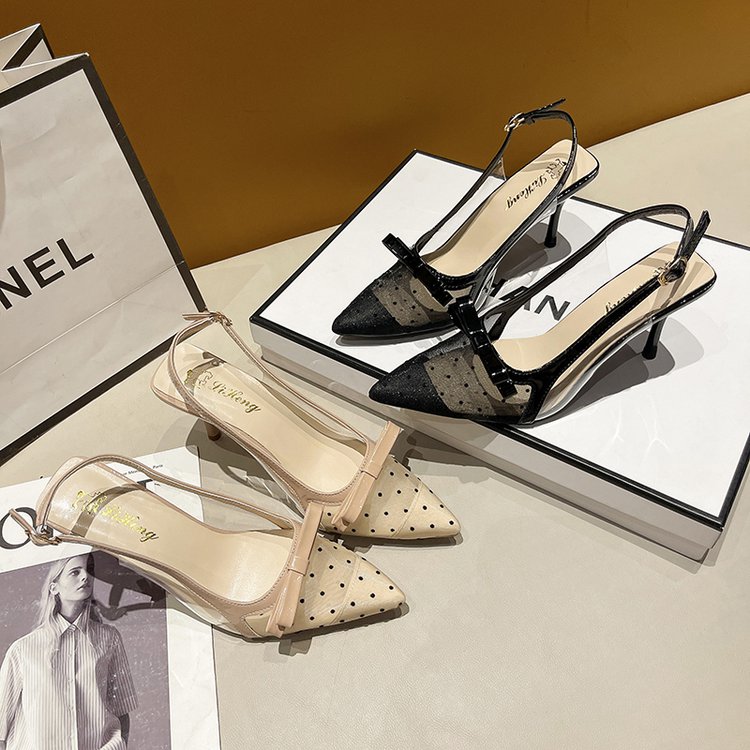 2026 New Arrival Closed-Toe Heels For Women, Summer Open-Wear Pointed-Toe Stiletto Sandals With Bowknot & Tulle, Sexy Single Pumps 