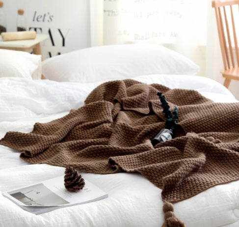 Nordic fringed knit ball blanket wool blanket office air conditioning lunch break blanket shawl blanket sofa leisure blanket blanket EX-STOCK Canada 