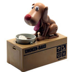 Dog-shaped chicken bako with a bowl on a white background