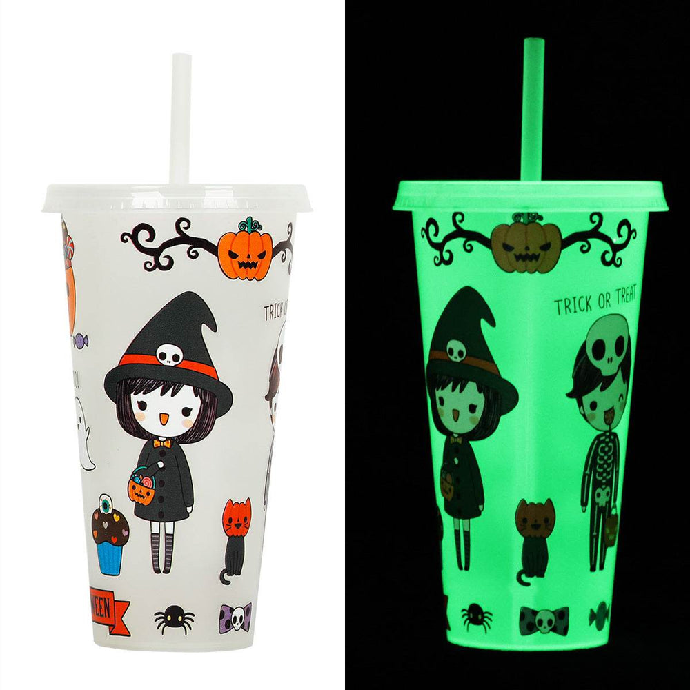 720ml Plastic Sippy Cup Halloween Luminous Straw Cup - EX-STOCK Canada