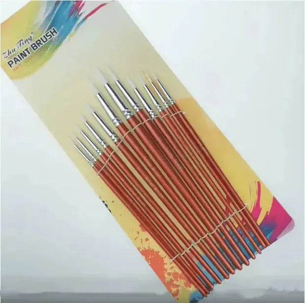 Lot de 12 pinceaux ronds en nylon avec manche en bois pour peinture, outil pour école d'art, aquarelle, peinture acrylique - EX-STOCK Canada