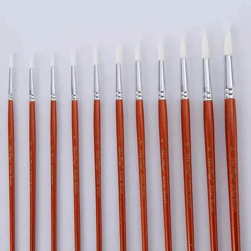 Lot de 12 pinceaux ronds en nylon avec manche en bois pour peinture, outil pour école d'art, aquarelle, peinture acrylique - EX-STOCK Canada