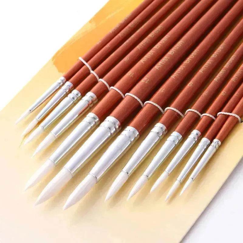 Lot de 12 pinceaux ronds en nylon avec manche en bois pour peinture, outil pour école d'art, aquarelle, peinture acrylique - EX-STOCK Canada