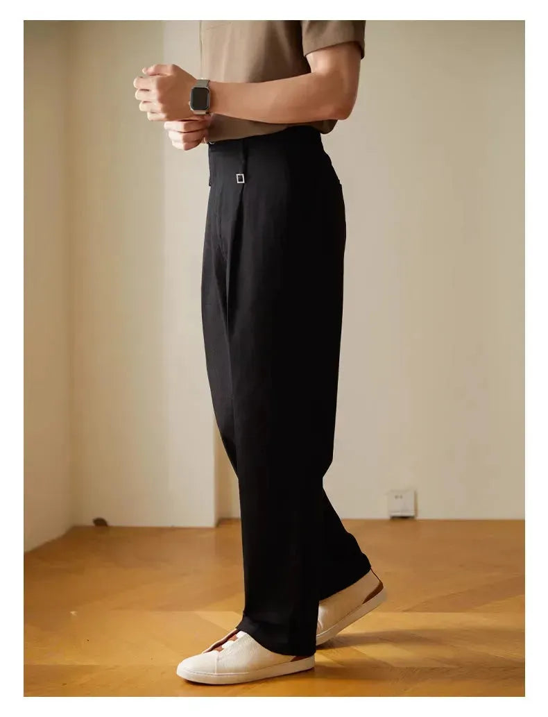 Retro Fashion Men High waist Pleated Loose Straight Leg Trouser - EX-STOCK CANADA