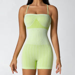 Hip Rise Waist Tight Sleeveless Yoga Jumpsuit Short Workout Romper - EX-STOCK Canada