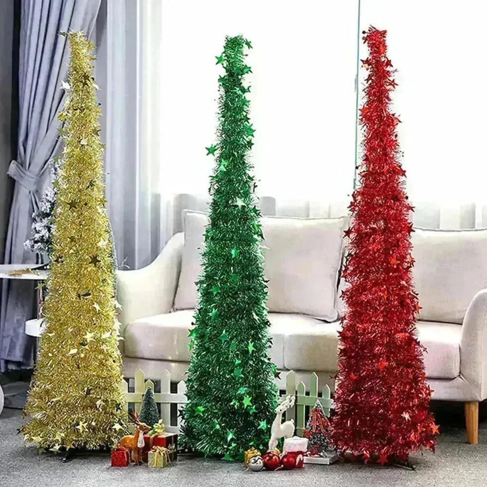 Artificial Tinsel Up Christmas Tree With Stand Gorgeous Collapsible Artificial Christmas Tree For Christmas Decorations - EX-STOCK CANADA