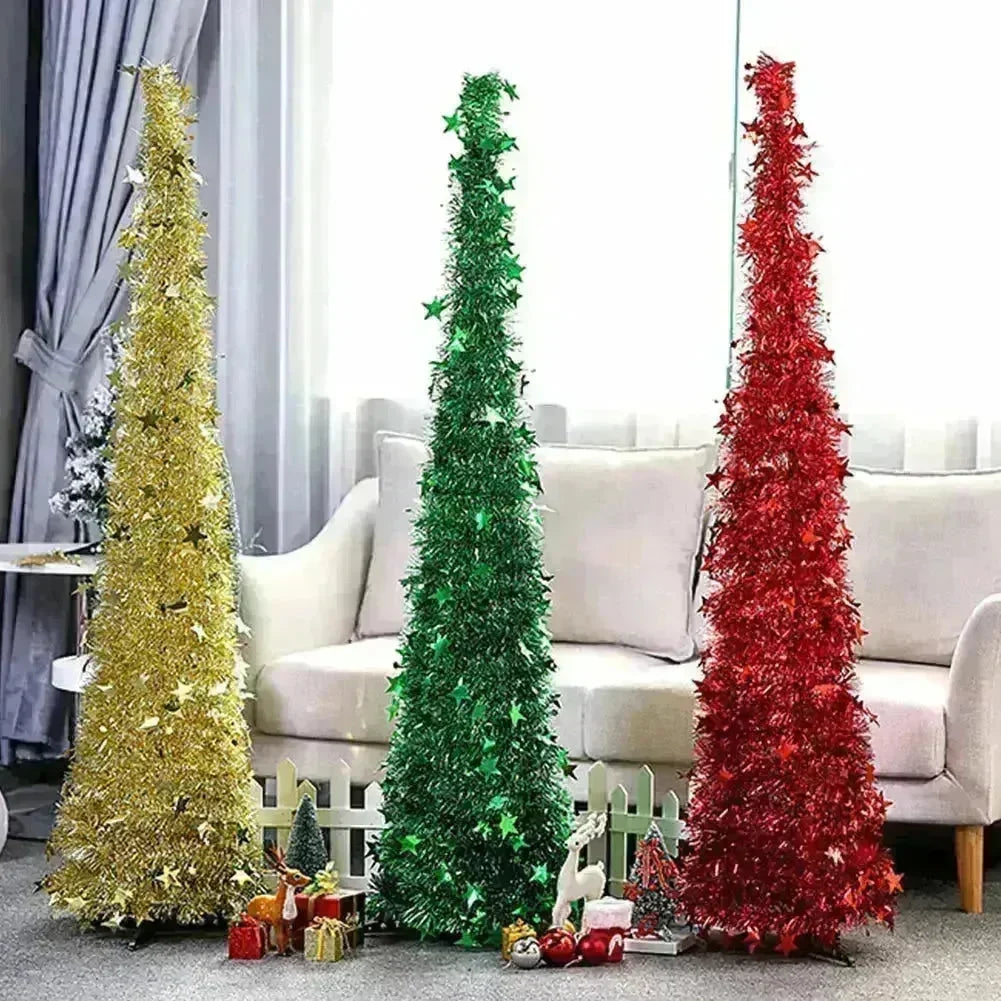 Artificial Tinsel Up Christmas Tree With Stand Gorgeous Collapsible Artificial Christmas Tree For Christmas Decorations - EX-STOCK CANADA