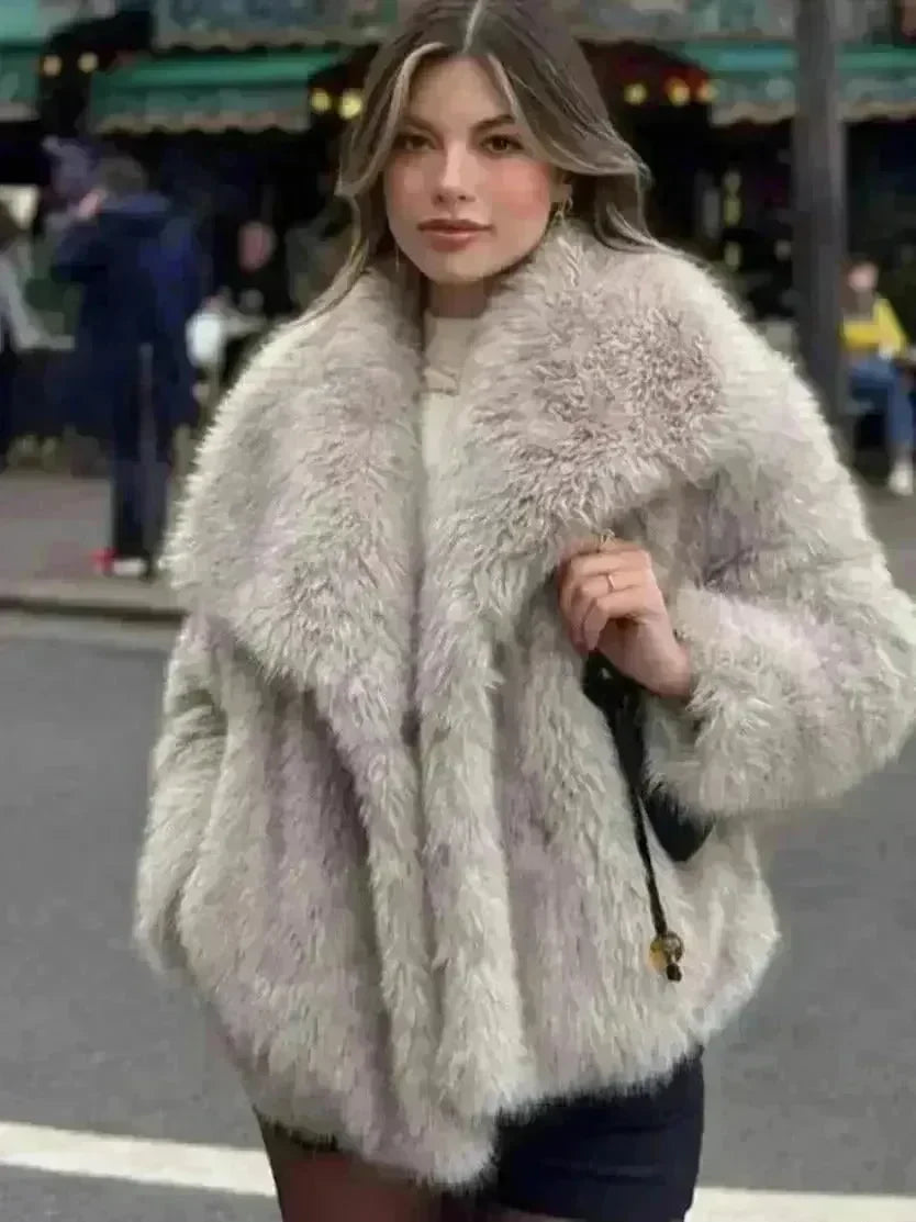 Winter Plush Open front Coat Thick lapel Outwear Faux Fur Coat women - EX-STOCK CANADA