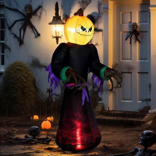 HOMCOM 7 Halloween Inflatable Outdoor Decoration Reaper Ghost Pumpkin, Blow Up LED Yard Decor For Garden, Lawn, Party, Holiday, Waterproo - EX-STOCK Canada