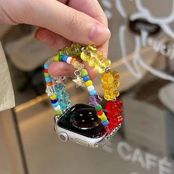 Rainbow Bear Watch Strap for Huawei – front view showing rainbow bear and starfish charms