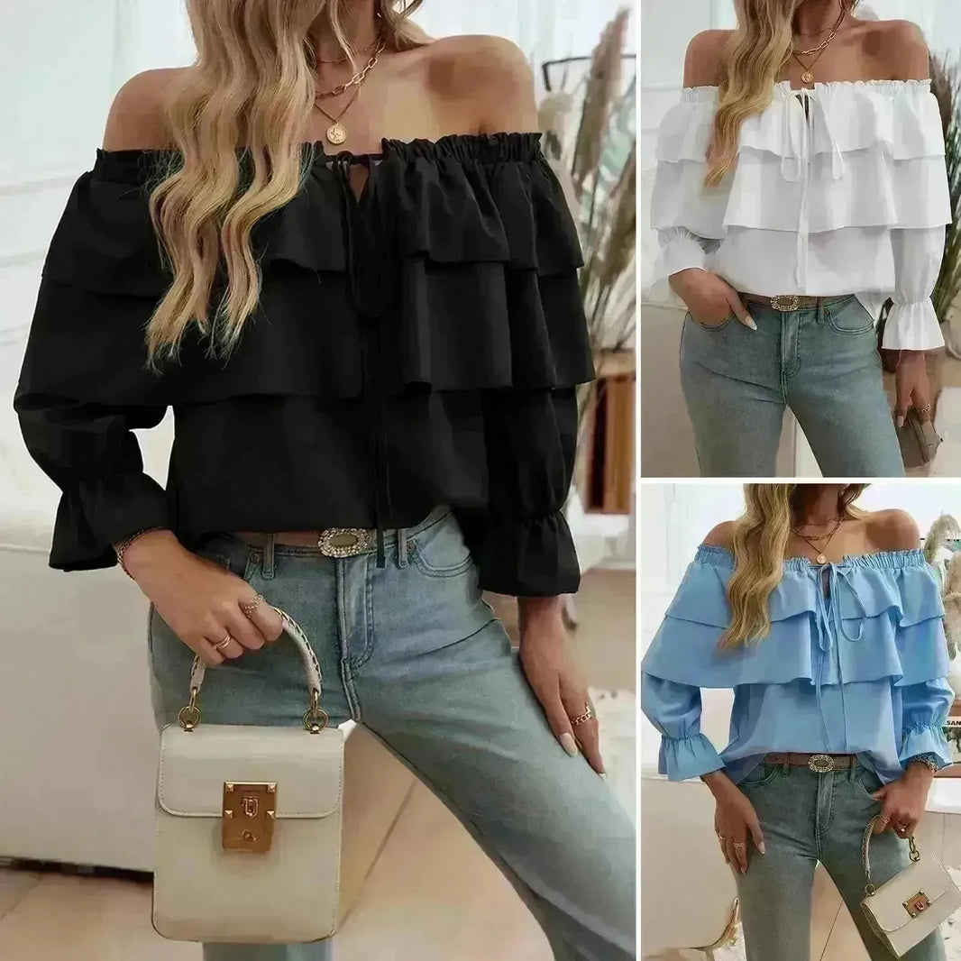 Stylish Casual Evening Top for Women Off-shoulder Bishop  Long Sleeve Top - EX-STOCK CANADA