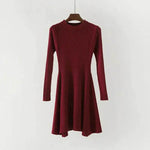 Autumn Winter Round neck Slim fit Mini Flared Sweater Dress - EX-STOCK Canada