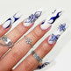 24 PCS Blue Butterfly Art, Long Length Long Water Pipe Fake Nails,Square Head Nail Tips False Nail EX-STOCK Canada 