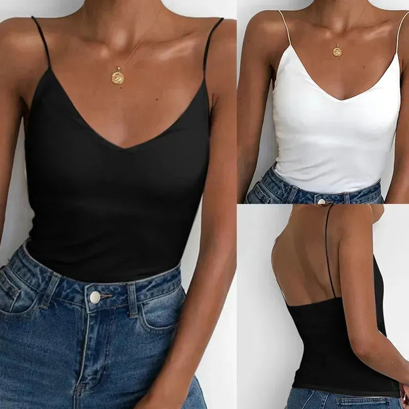 Satin Women Thin Wild Solid Camis Vest Women Tank Tops - EX-STOCK CANADA