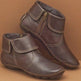 Women's PU Leather Ankle Boots with Side Zipper & Velcro Strap — Casual Short Boots