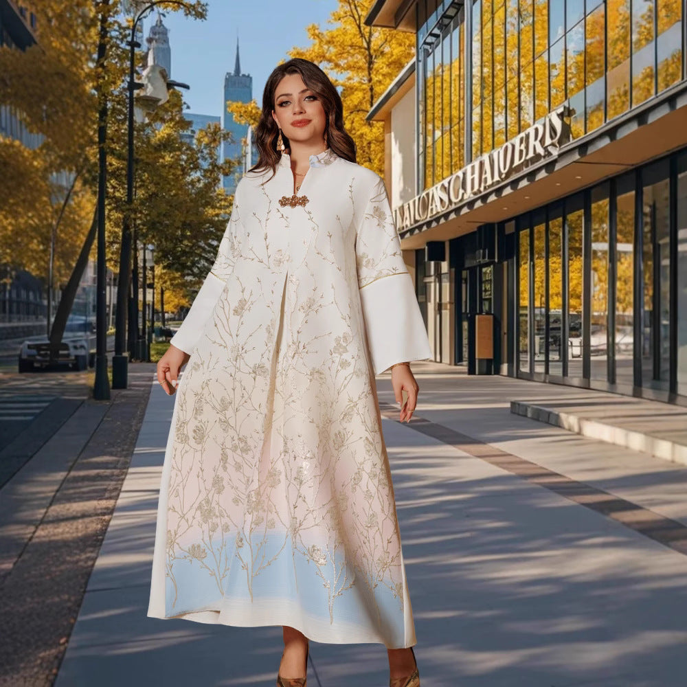 Middle East Muslim Stand Collar Gradient Women's Robe - EX-STOCK Canada