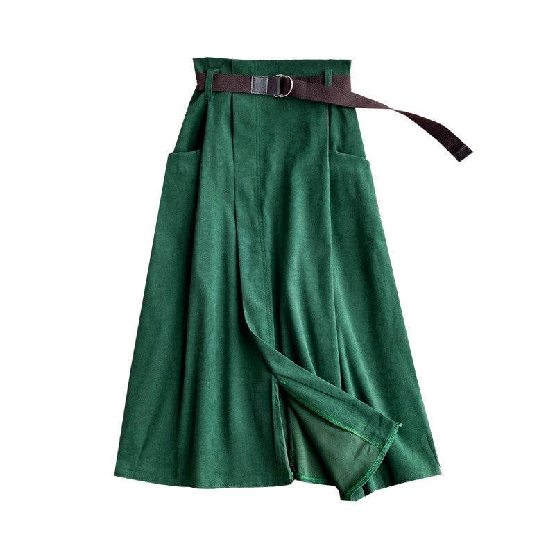 Solid Color Leisure Artistic Pocket High Waist Irregular flared Midi Skirt for work women - EX-STOCK Canada