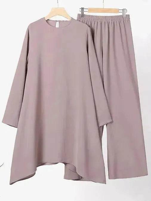 Two piece Arabset Middle East Solid Color Round Neck Pullover Midi Skirt and Pant Outdoor event ArabCo ord for Women ArabWork outfit - EX-STOCK Canada