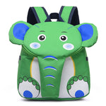 Green elephant-shaped backpack on a white background