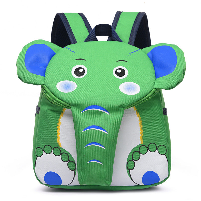 Green elephant-shaped backpack on a white background