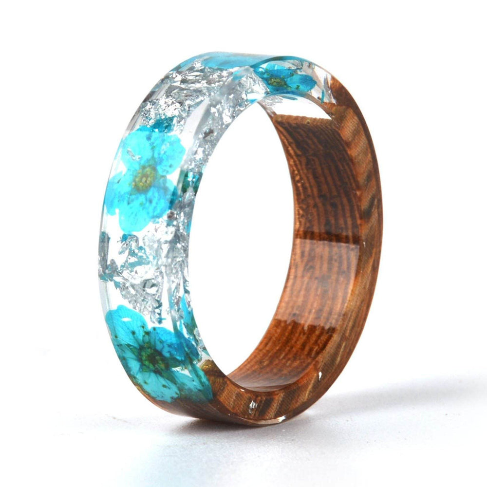 Handmade DIY romantic dry flower Real wood resin ring gold / silver paper inside ring women wedding party ring gifts for the lover - EX-STOCK Canada