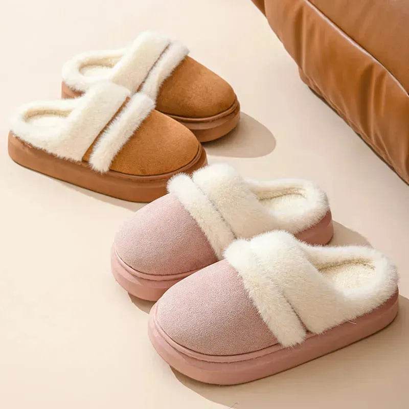 Fashion Warm Cotton Slippers For Women Leisure Thick Bottom Non-slip Plus-velvet House Shoes Winter Bedroom Floor Suede Slipper - EX-STOCK Canada