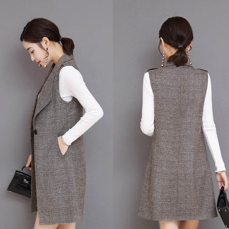 Plaid Long Blazer Vest Women Sleeveless Jacket - EX-STOCK Canada