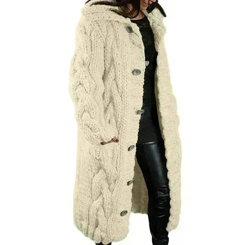 Chunky Long Knitted Hoodie winter Long Cardigan  sweater Jacket women - EX-STOCK CANADA