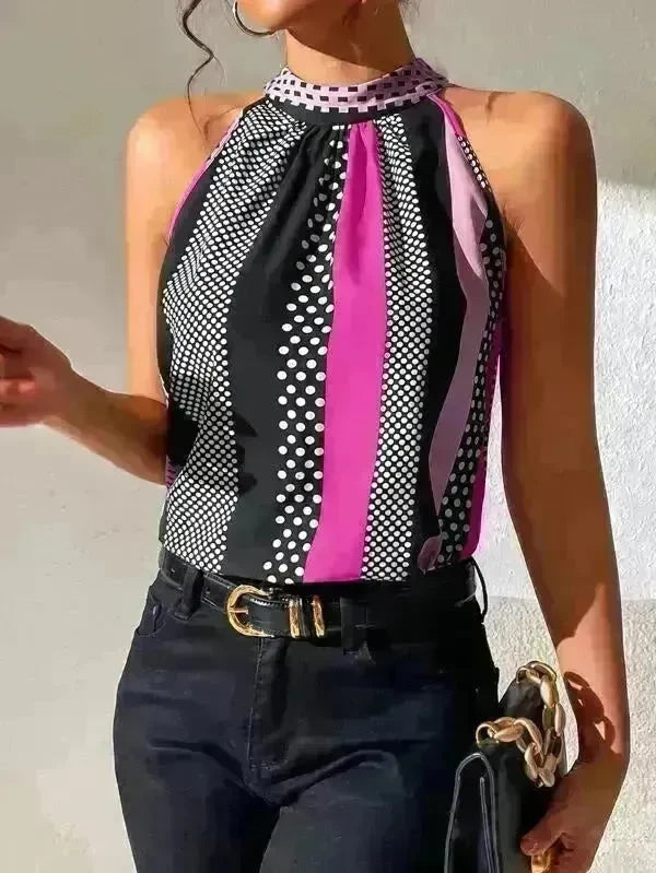Women's Polka Dot Color Matching  High Neck tops for Elegant Women Classy Halter Neck Tops for Women - EX-STOCK CANADA