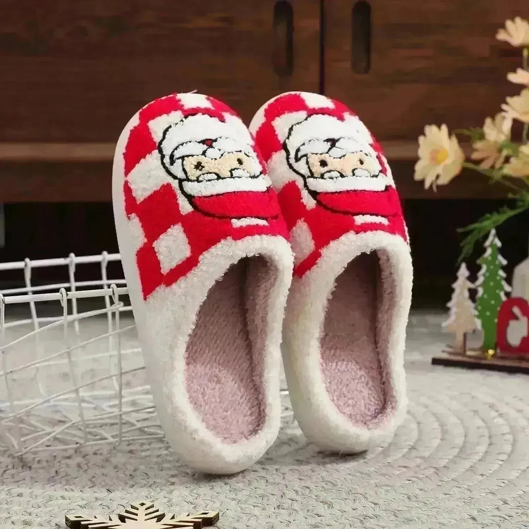 New Christmas Plaid Santa Claus Slippers Winter Indoor Non-slip Floor Bedroom Fuzzy House Shoes For Women Home Slipper - EX-STOCK CANADA