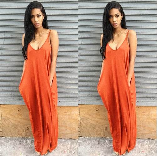 Plus size summer maxi dress beach vacation resort dress with pocket - EX-STOCK Canada