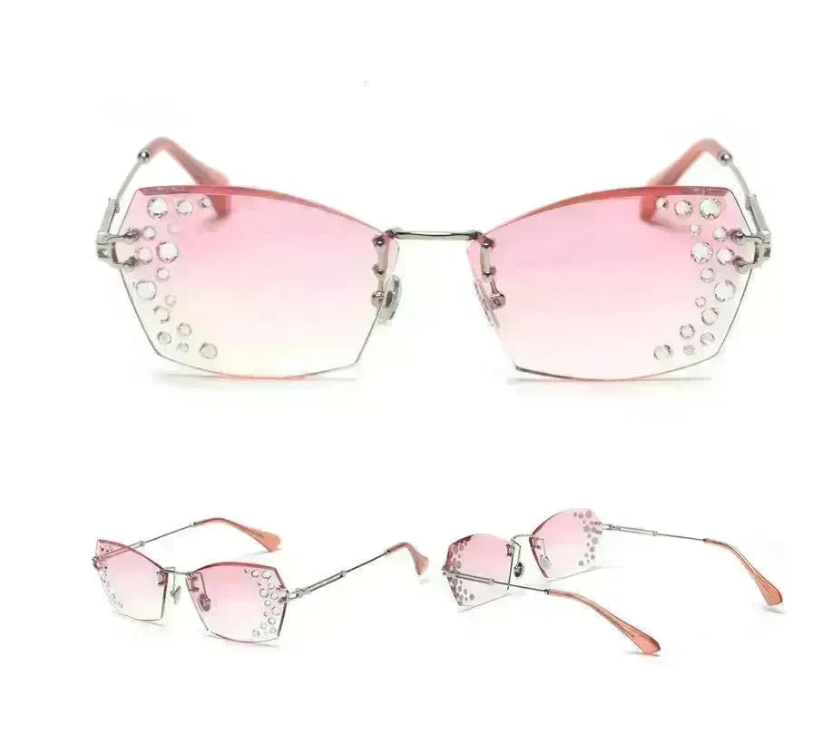 Fashion Trendy Classy Frameless Crystal Sunglasses Women Shades Rimless Rhinestone Sun Glasses Female diamonds Party Eyewear - EX-STOCK CANADA
