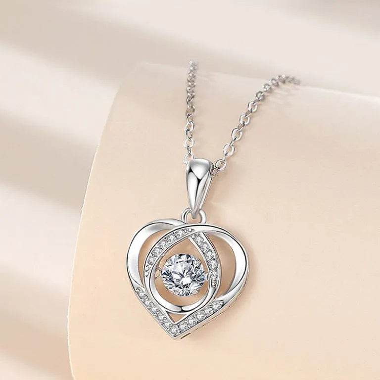 S925 Beating Heart-shaped Necklace Women Luxury Love Rhinestones Necklace Jewelry Gift For Valentine's Day - EX-STOCK Canada