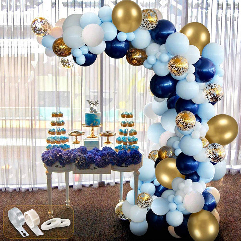 Blue & Gold Balloon Arch Kit – 12" Party Decoration Set with Ribbons & Glue