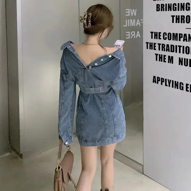 Street Fashion Long sleeve denim Mini Jeans dress - EX-STOCK CANADA