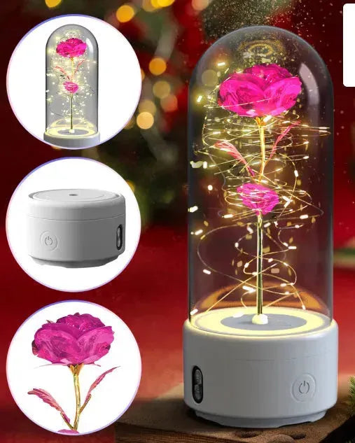 Creative 2 In 1 Rose Flowers LED Light And Bluetooth-compatible Speaker Valentine's Day Gift Rose Luminous Night Light Ornament In Glass Cover - EX-STOCK CANADA