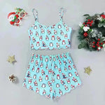 Christmas European And American Thin Pajamas Women's Sleeveless Shorts Milk Silk Simple Casual Two-piece Suit Homewear - EX-STOCK CANADA