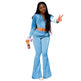 Women 2pcs Velvet Hoodie Wide leg Pant Crop top sweatsuit Athleisure Outfit - EX-STOCK Canada
