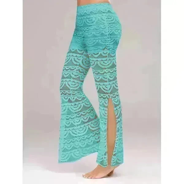 Summer Women Elegant Patchwork Sheer Pants Sexy Lace Trouser Pantalon Party Clubwear - EX-STOCK CANADA