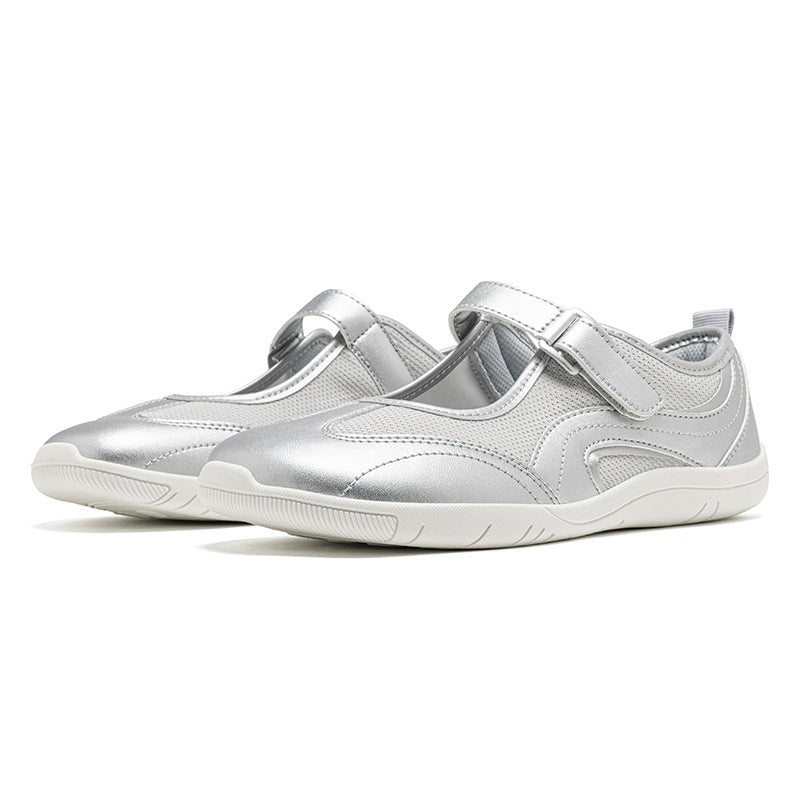 Wide-Toe Mary Jane Shoes | Breathable Mesh Lightweight Women's Casual Sneakers silver 