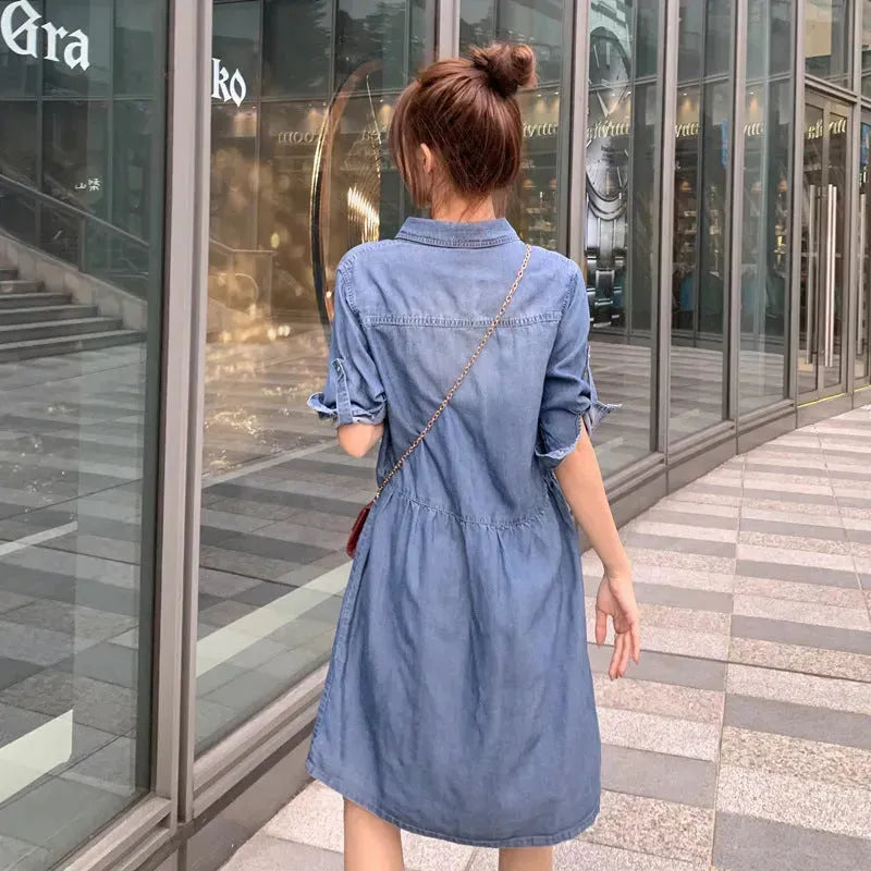 Casual Short sleeve Loose denim dress - EX-STOCK CANADA