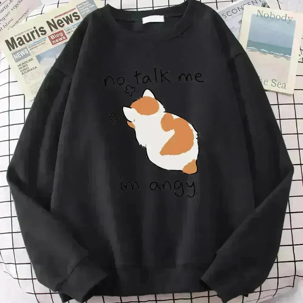 Women Chic Casual No Flattering Cat Print Crew Neck Sweatshirt - EX-STOCK CANADA