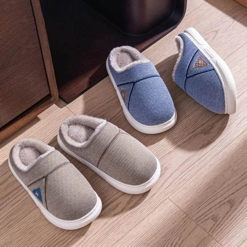 Solid Striped Home Slippers Winter Warm Fleece Shoes Men Indoor Bedroom Floor Plush Slippers For Women Couple - EX-STOCK Canada