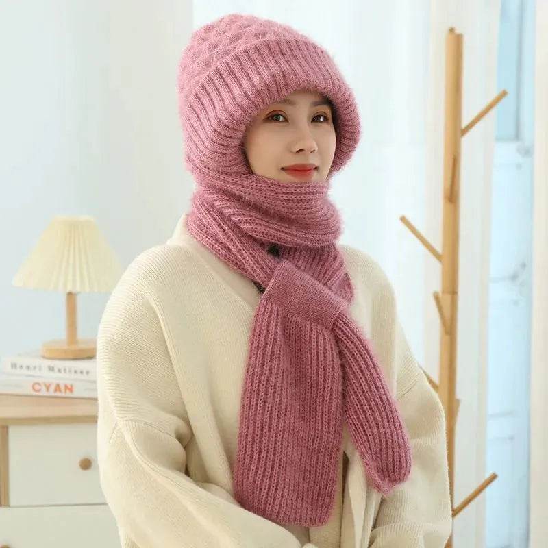 Women's Fleece-lined Scarf And Hat Winter Warm Knitted Hat Scarf - EX-STOCK Canada