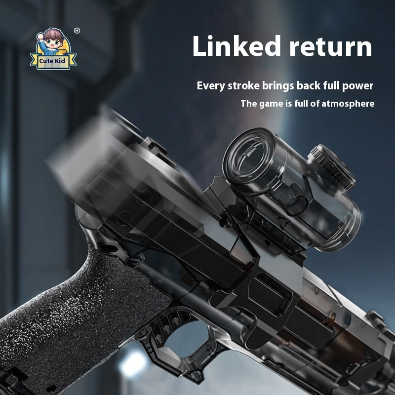 Close-up of a gun with a瞄准镜, brand 'Cute Kid' visible