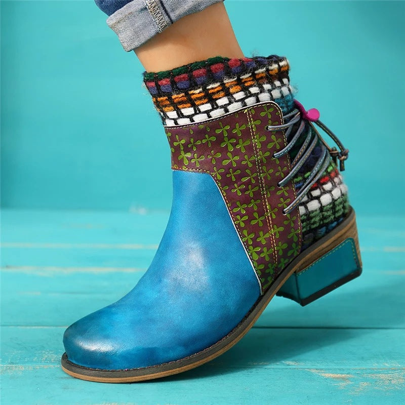 Ethnic Boho Ankle Boots Women | Colourful Woven PU Leather Side Zip EU 34–43