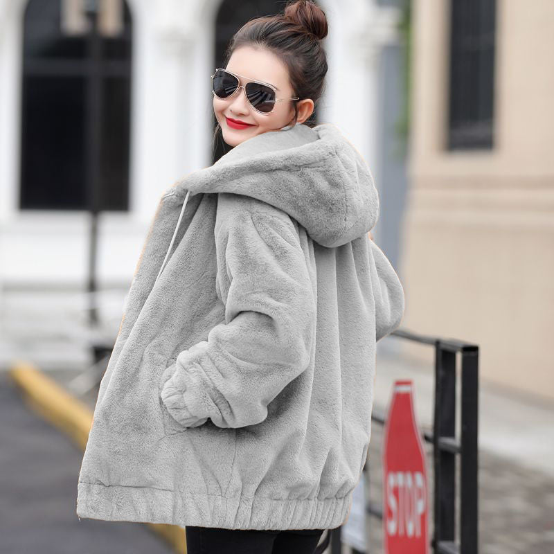 Flannel Hooded Coat Women's Mid-length Winter | EX-STOCK product gallery photo 4