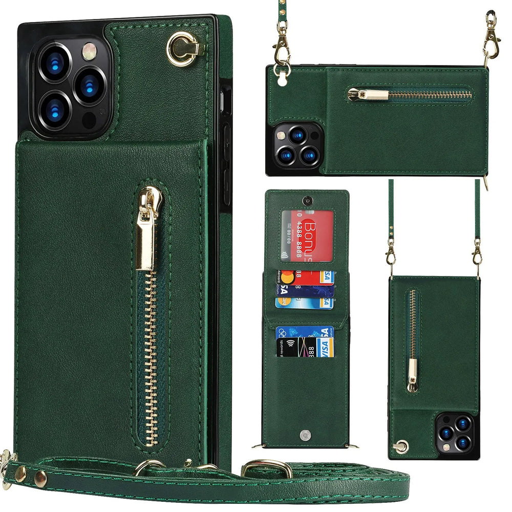 Samsung leather Crossbody Phone Case Card Holder Wallet leather case - EX-STOCK CANADA